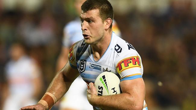 TOWNSVILLE, AUSTRALIA – MAY 03: Jai Arrow of the Titans runs the ball during the round eight NRL match between the North Queensland Cowboys and the Gold Coast Titans at 1300SMILES Stadium on May 03, 2019 in Townsville, Australia. (Photo by Ian Hitchcock/Getty Images)