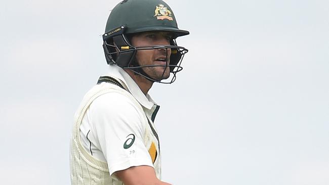 Australian batsman Joe Burns departs after being dismissed for a duck in Hobart.