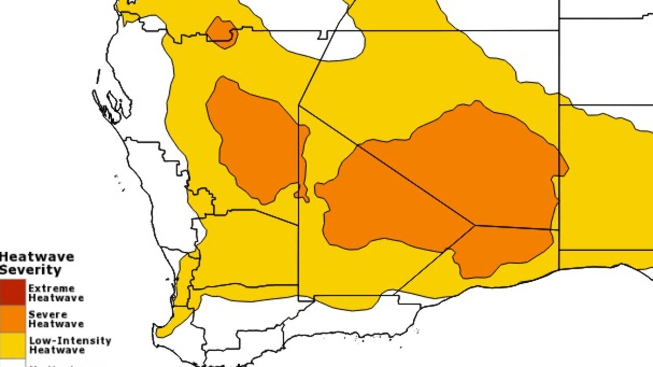 The heatwave is spreading across most of southern WA, spreading into SA. Picture: BOM