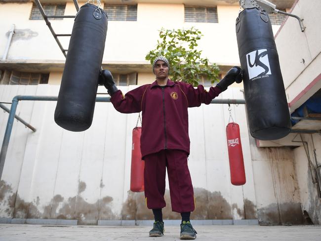 Razia Banu, 20, a Pakistani female national boxing champion, before a practice session at a boxing club in Lyari, Karachi’s most restive - and sporty - neighbourhood, on February 20, 2018. Picture: AFP
