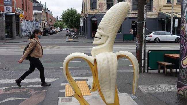 The “Fallen Fruit” sculpture in Fitzroy. Picture: Alex Coppel