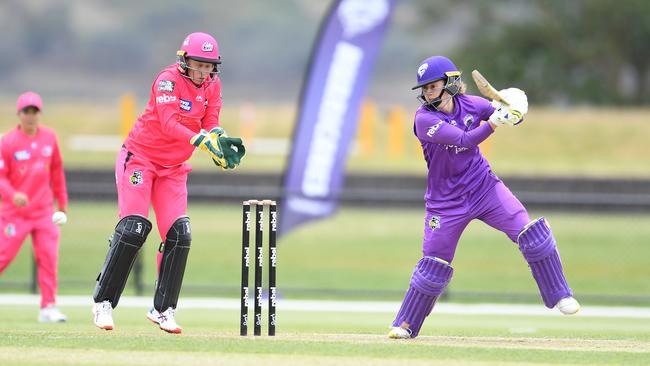 Emily Smith cuts the ball during a WBBL match against the Sydney Sixers last week. Picture: Steve Bell/Getty Images