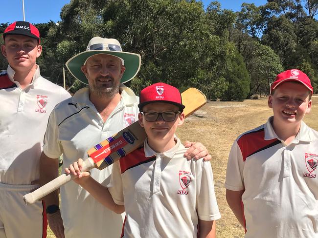 Four members of the Rickard family played in the same side for Mt Martha on Saturday — from left: Tom, Simon, Lewis and Harris Rickard.