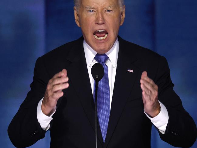 CHICAGO, ILLINOIS - AUGUST 19: U.S. President Joe Biden speaks onstage during the first day of the Democratic National Convention at the United Center on August 19, 2024 in Chicago, Illinois. Delegates, politicians, and Democratic party supporters are in Chicago for the convention, concluding with current Vice President Kamala Harris accepting her party's presidential nomination. The DNC takes place from August 19-22.   Chip Somodevilla/Getty Images/AFP (Photo by CHIP SOMODEVILLA / GETTY IMAGES NORTH AMERICA / Getty Images via AFP)