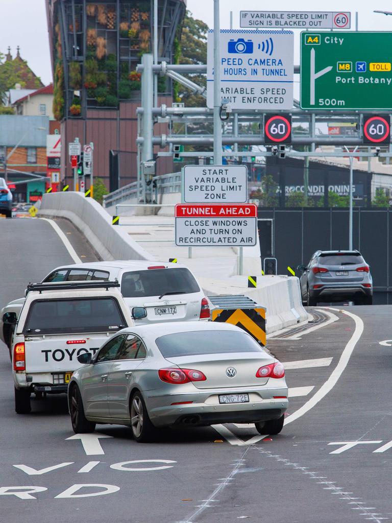 A car causing havoc by reversing at the entrance to the Victoria Road A40 tunnel of the new Rozelle Interchange, near the Iron Cove Bridge, today. Picture: Justin Lloyd.