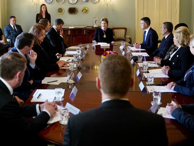 Governor Frances Adamson at Government House with ministers, including Premier Peter Malinauskas, during a cabinet meeting on September 11. Picture: State Government