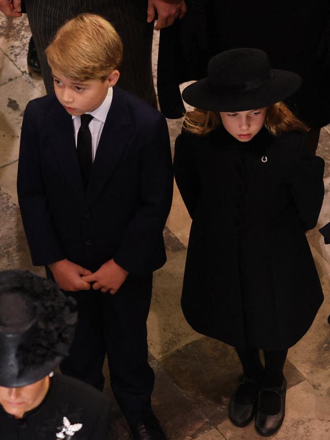 Prince George and Princess Charlotte were the youngest mourners at the Queen’s funeral. Picture: Ian Vogler/AFP