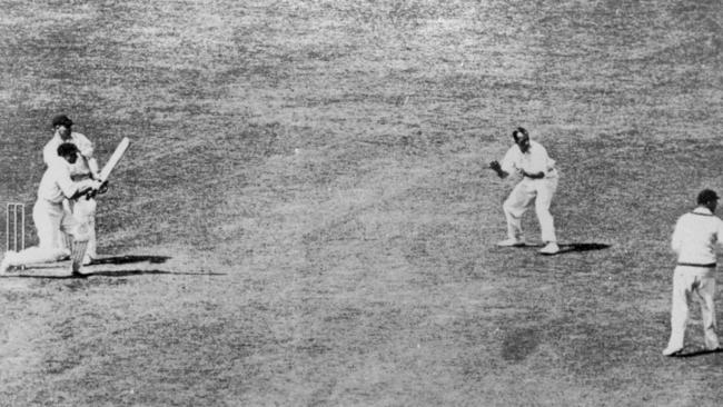 Sir Donald Bradman hooks during his double century at Lord’s in 1930.