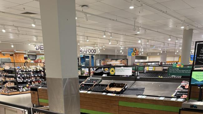 Woolworths’ Coolangatta supermarket was stripped bare of essentials due to Cyclone Alfred. Picture: NewsWire / Glen Campbell 