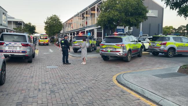 Police and ambulance crews at the scene of in Sanctuary Cove on Wednesday. Picture: Charlton Hart.