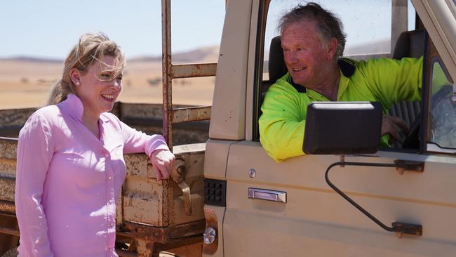 Kate Gunn with farmer Kym Fromm at Orroroo. Pic: Supplied