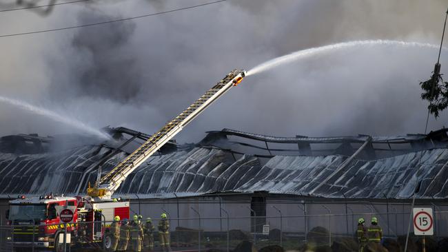 Crews try to contain the Campbellfield fire. Picture: Sarah Matray