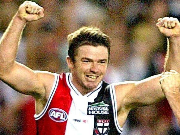 Austinn Jones and Stephen Milne celebrate Jone's goal in 2nd quarter. St Kilda v Geelong at the Telstra Dome.