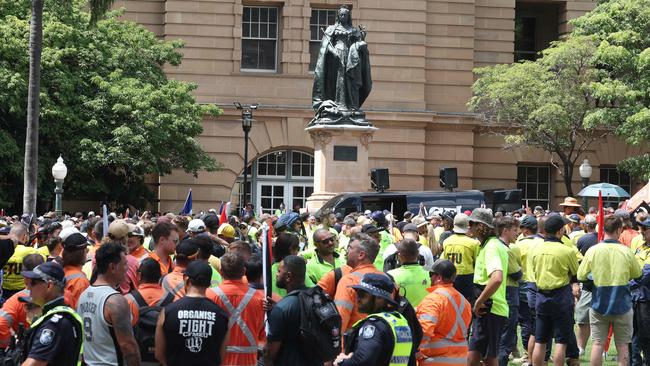 The group protested the LNP’s changes to the Best Practice Industry Conditions (BPIC). Picture: Liam Kidston