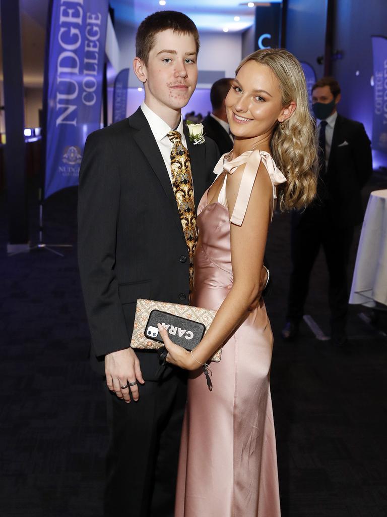 Flynn Juniper and Cara Fraser pictured at the 2021 Nudgee College year 12 formal, Royal International Convention Centre Brisbane 19th of September 2021. (Image/Josh Woning)