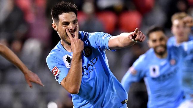 Bruno Fornaroli celebrates a goal for Melbourne City.