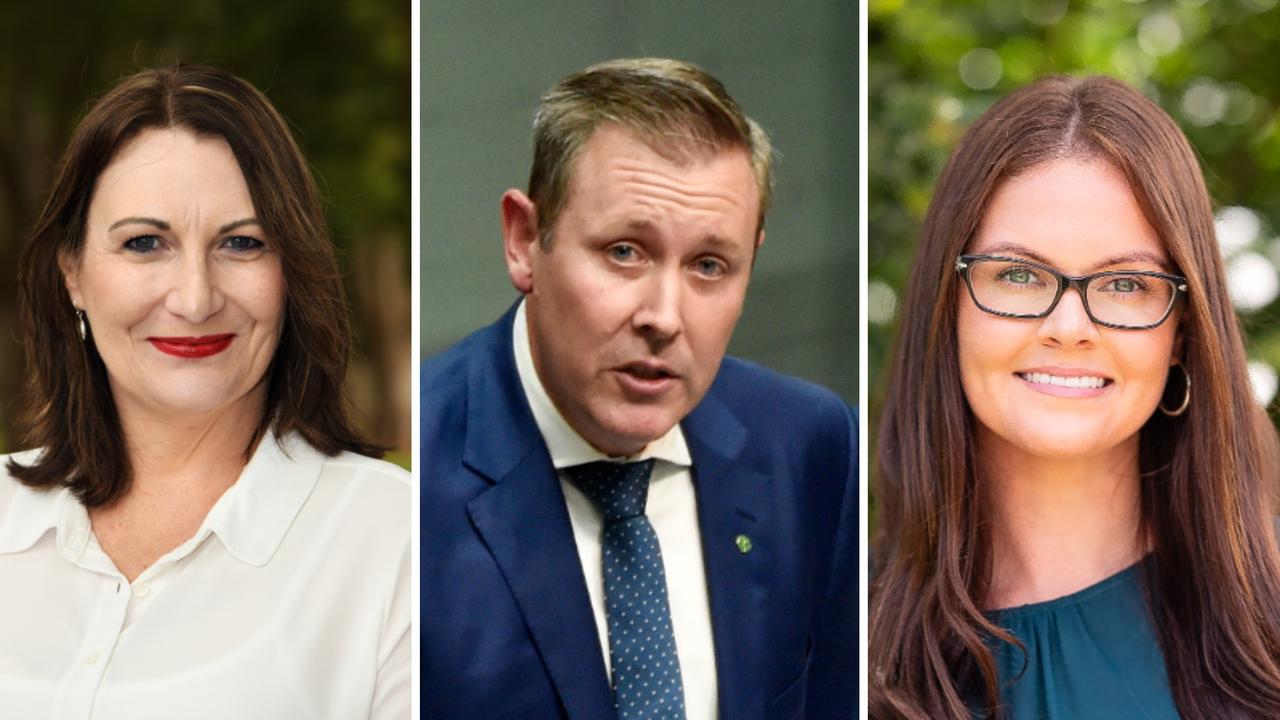 (from left) Groom's Labor candidate Gen Allpass; LNP MP Garth Hamilton; United Australia Party candidate Melissa Bannister.