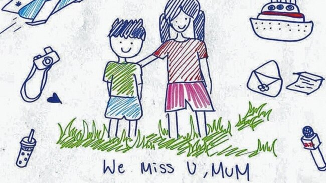 A heart breaking drawing by one of Ms Cheng's children expressing how much they miss their mum. Picture: The Daily Telegraph / Supplied