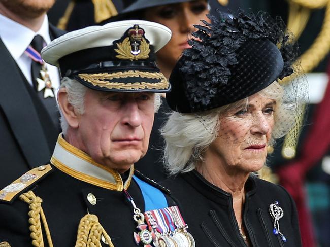 Britain's King Charles III and Britain's Camilla, Queen Consort at the funeral of his mother Queen Elizabeth II last September. Picture: AFP