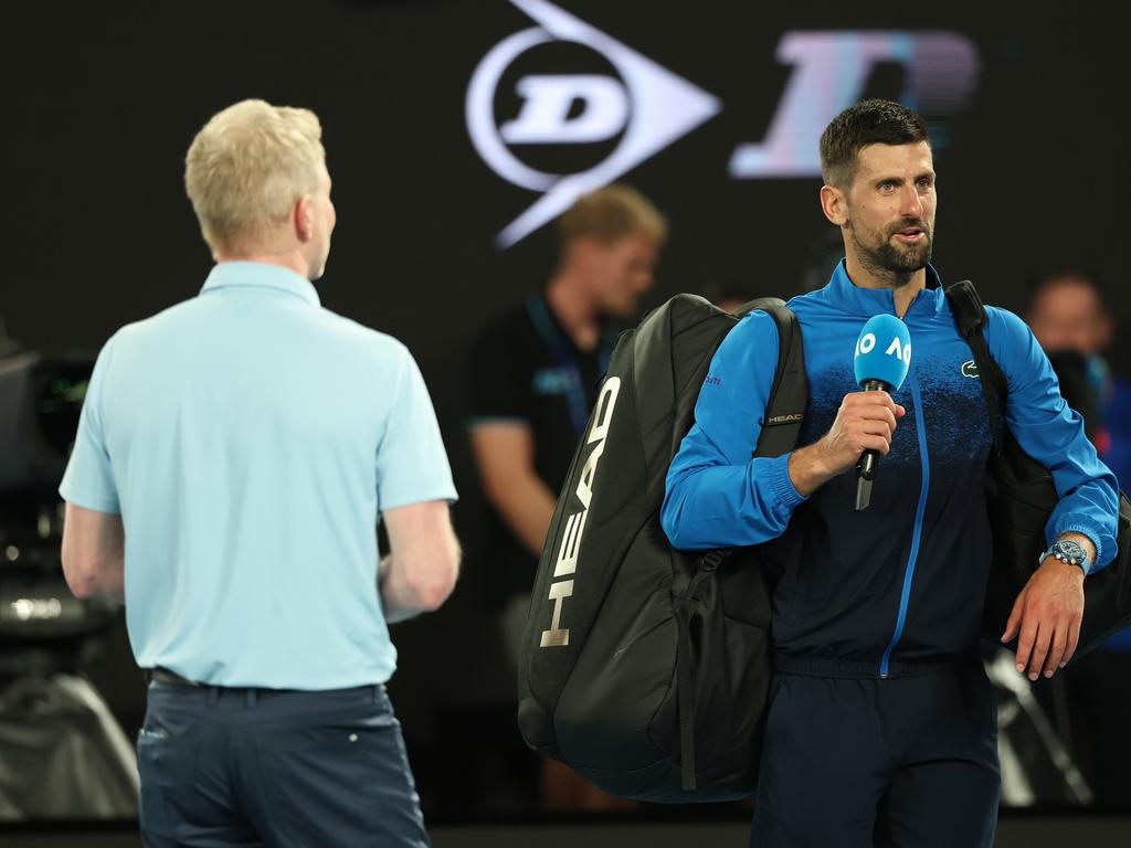 Djokovic declined an on-court interview after his Sunday night match. Picture: Cameron Spencer