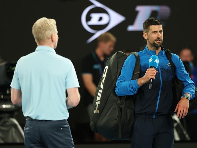 Djokovic declined an on-court interview after his Sunday night match. Picture: Cameron Spencer