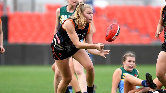 Montana McKinnon in action with the Central Allies at the AFLW under-18 championships this month, McKinnon will line up with the Power in the women’s ‘Showdown’ exhibition match on Sunday. Picture: Bradley Kanaris/AFL Photos