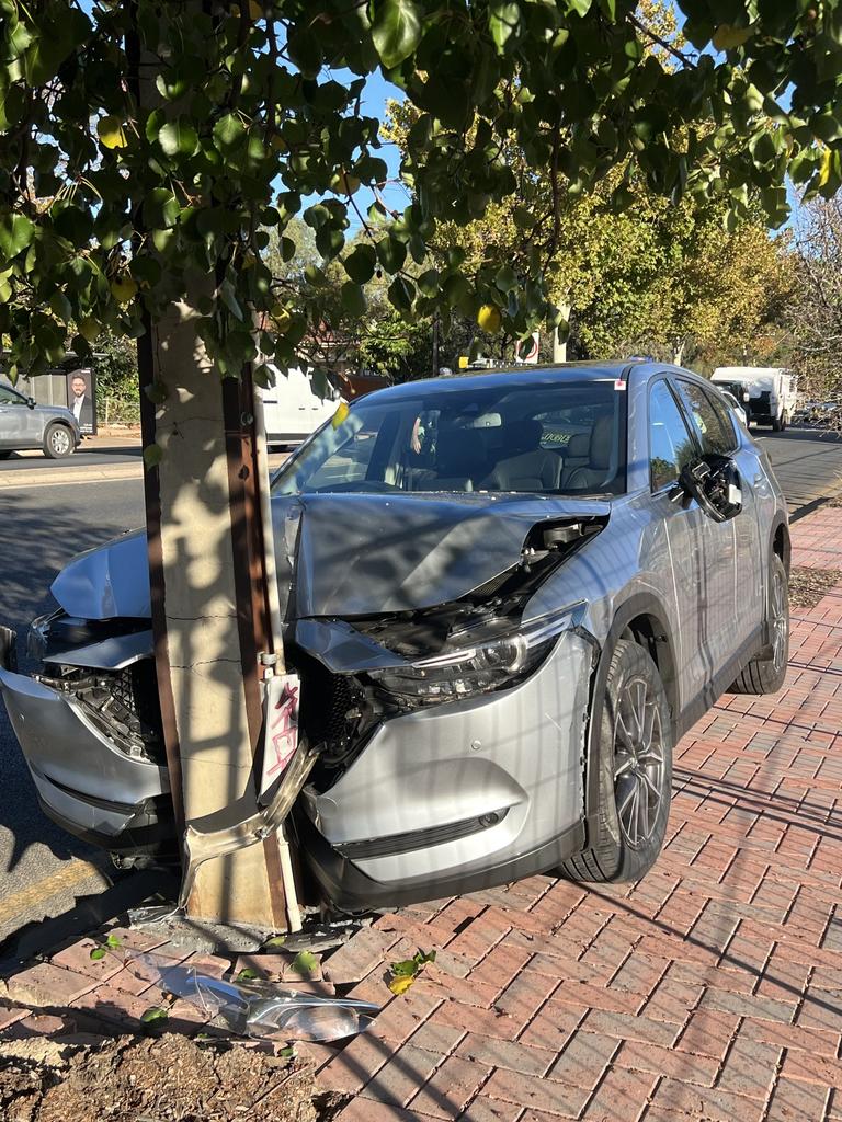 A car has hit a Stobie pole on Portrush Rd. Picture: Supplied