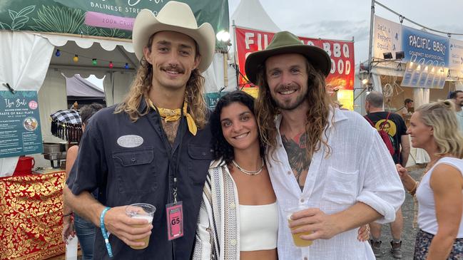 Ross Weightsmen, Andresa Pedroso and Reece Tocker at Bluesfest 2023. Picture: Savannah Pocock