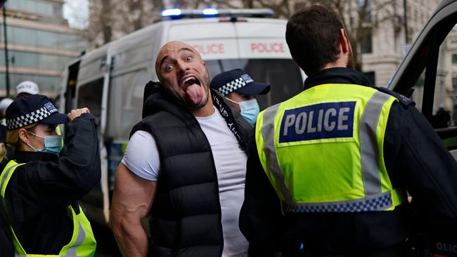 Andreas Michli, a London gym owner renowned for breaking Covid regulations, is arrested on Saturday. Picture: AFP