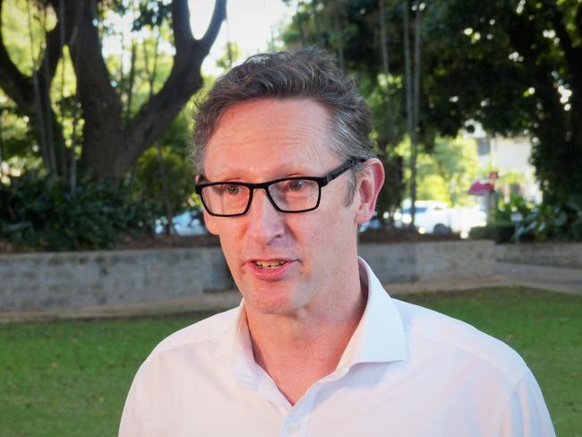 Assistant Treasurer and Financial Services Minister Stephen Jones speaking about the Australian Reinsurance Pool Corporation in Townsville on July 12, 2023. Picture: Blair Jackson