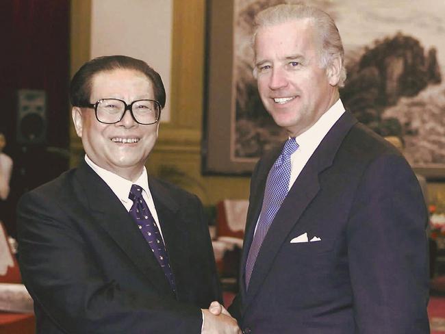 Jiang Zemin with Joe Biden. Picture: AFP