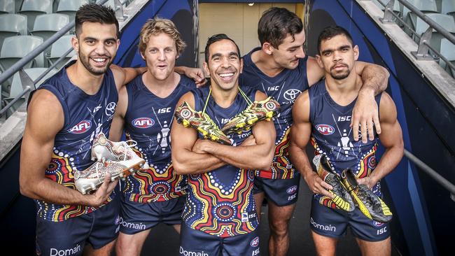 Adelaide stars (from left) Wayne Milera, Rory Sloane, Eddie Betts, Taylor Walker and Charlie Cameron. Picture: Mike Burton