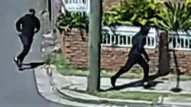 Two men suspected of being the shooters of Mahmoud "Mick" Hawi run from the Rockdale shooting scene. Supplied by NSW Police