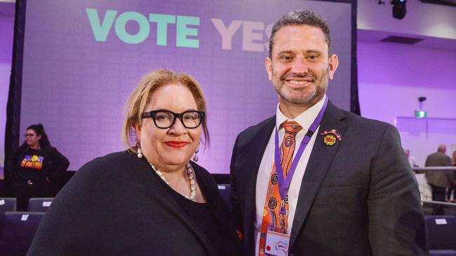 Uluru Dialogue co-chair Megan Davis with South Australian Indigenous Affairs Minister Kyam Maher. Picture: NCA NewsWire/Brenton Edwards.