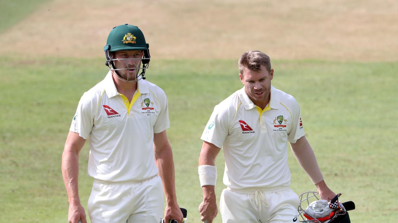 David Warner and Cameron Bancroft during the Newlands Test in which the pair were suspended for their involvement in a ball-tampering scheme. Picture: Mike Hutchings / Reuters