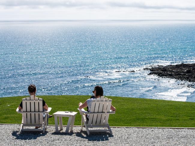 Wild Wellness Method retreat guests enjoy the view from the Cove, at the Don, near Devonport on the North-West Coast. Picture: Chris Crerar