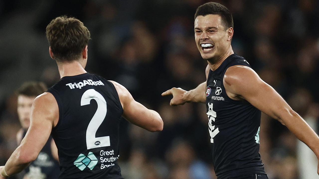 Jack Silvagni kicked four in a starring performance. (Photo by Daniel Pockett/Getty Images)