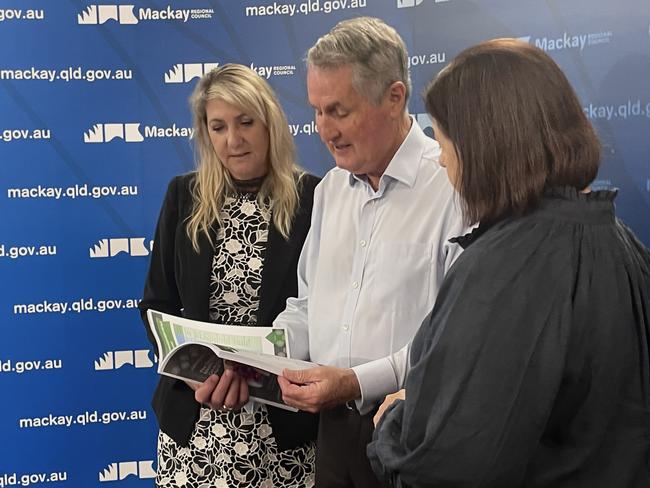 Whitsunday Mayor Julie Hall, Mackay Mayor Greg Williamson, and Isaac Mayor Anne Baker. Photo: Zoe Devenport