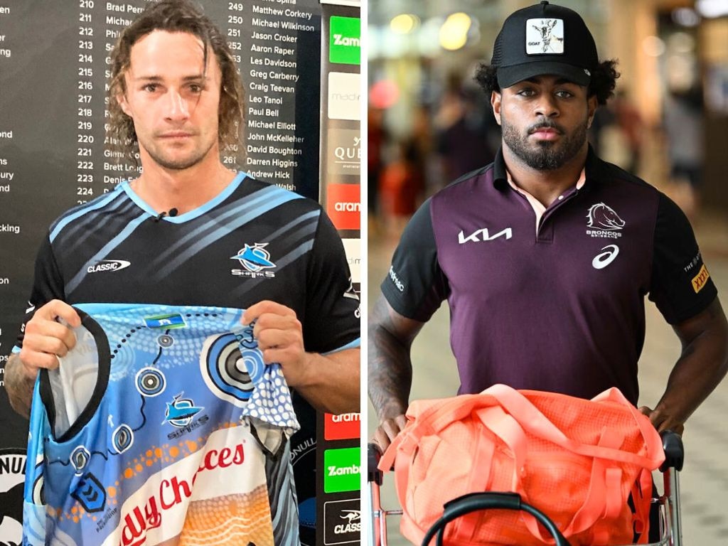 Nicho Hynes made a statement with his Sharks Indigenous Round jersey after Ezra Mam's allegation. Pic: Twitter/David Riccio