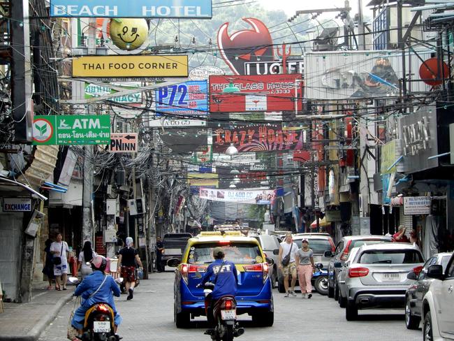 The streets of Pattaya Thailand where Australian Outlaw Motorcycle Gangs are known to frequent. Picture: Nathan Edwards.