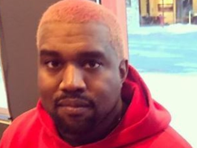 Kanye West in an Instagram story uploaded by his wife, Kim Kardashian West, after he died his hair pink.