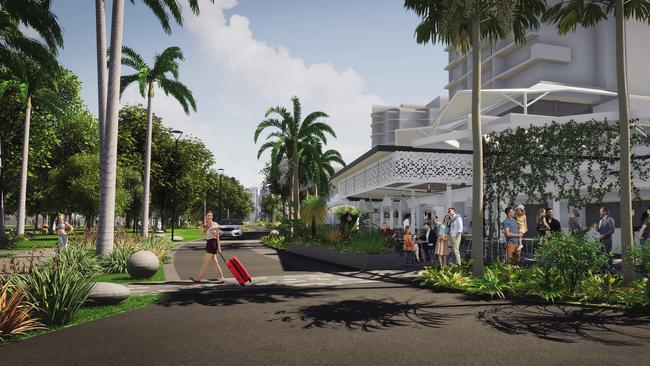 An artist’s impression revealed the extent of the $28m upgrade of the Cairns Esplanade outdoor dining precinct. Picture: Supplied