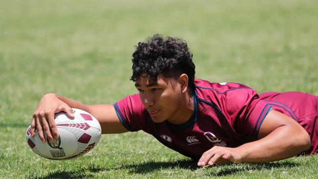 Prestyn Laine-Sietu of Qld warms up during the 18s Youth Boys Queensland and New South Wales during a Rugby 7s Series on Sunday (Photo by Jeremy Ng/Daily Telegraph News Local)