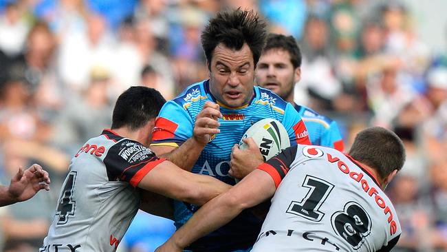 David Shillington takes a hit-up for the Titans. Picture: Getty Images