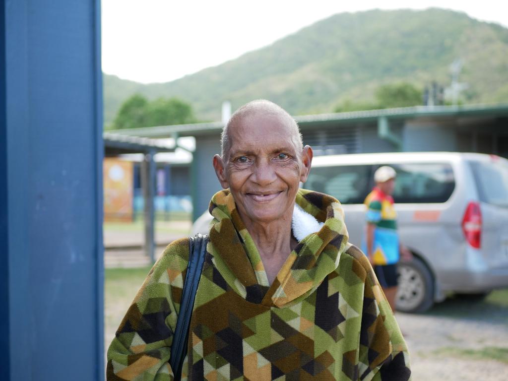 Florence Joyce-Izzard was the first person to vote at the Palm Island polling booth on Saturday morning, in North Queensland. Picture: Blair Jackson