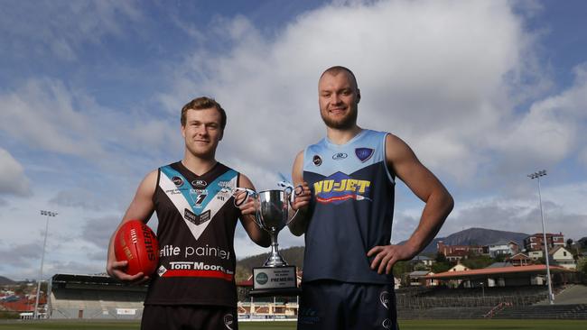 Lachie Watt Cygnet playing coach with Aidan Webster Lindisfarne ahead of the grand final. SFL grand final previews. Picture: Nikki Davis-Jones