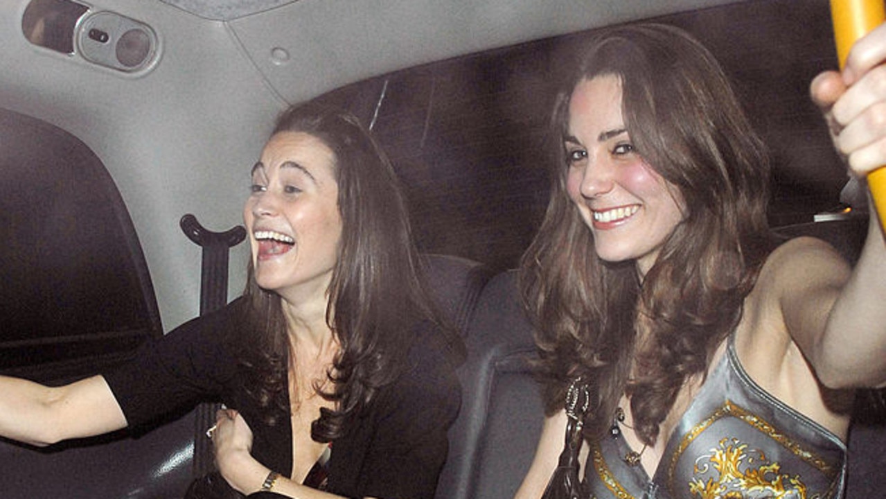 Pippa Middleton and Kate Middleton looking like they’ve had a roaring night out. Picture: Niki Nikolova/FilmMagic.