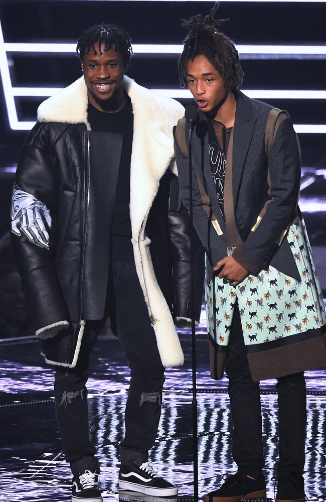 Shameik Moore and Jaden Smith onstage during the 2016 MTV Video Music Awards at Madison Square Garden on August 28, 2016 in New York City. Picture: AP