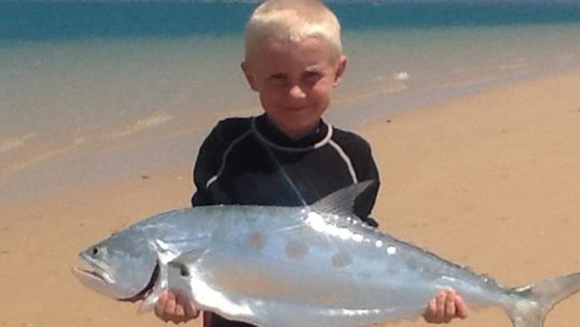 Riley Wilks with a nice queenie he caught at The Spit in Nhulunbuy using a cheap eggbeater and a 5kg line