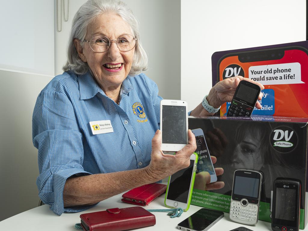 Robyn Bishop of Lions Toowoomba West encourages people to drop in their unused phones for program DV Safe Phone. Picture: Kevin Farmer